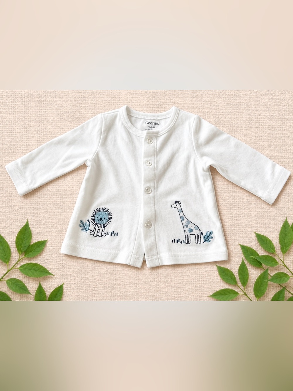 Sterling Baby Embroidered Cardigan – 3M White Lion & Giraffe